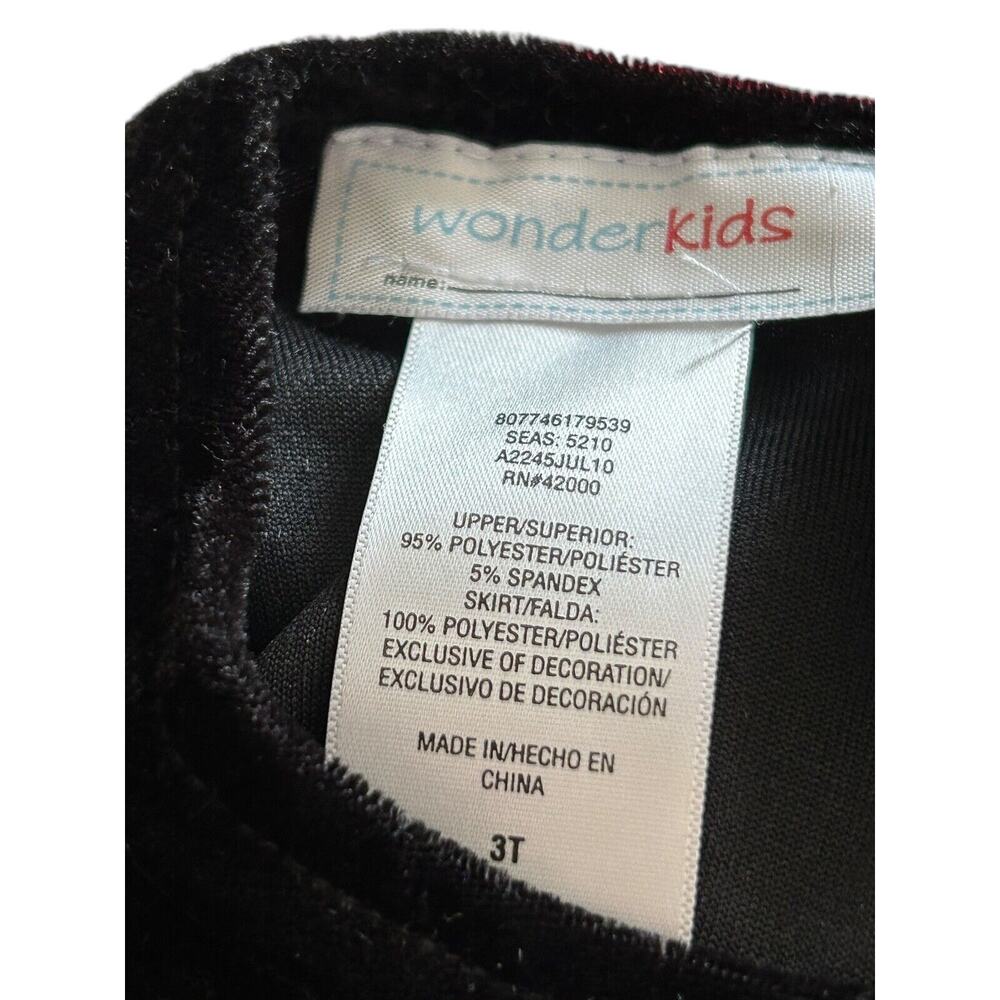 Wonder Kids Dress Girls Size 3T Soft Black White Velvet Polka Dot Red Bow - Picture 7 of 10